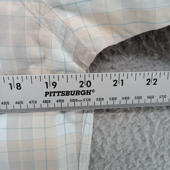 Lacoste Shirt Mens Size 38 Medium Beige Tan Blue Windowpane Check Button Down - Picture 5 of 7